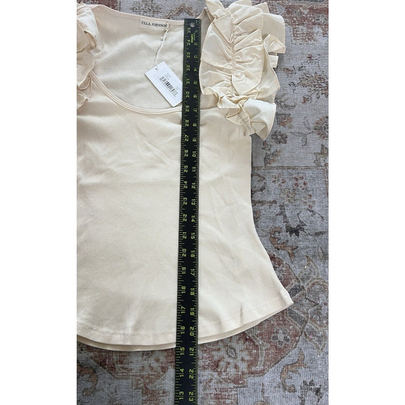 Ulla Johnson Koa Top in Cream Ribbed Knit Ruffle Cap Sleeve Size P Petite - Picture 7 of 10